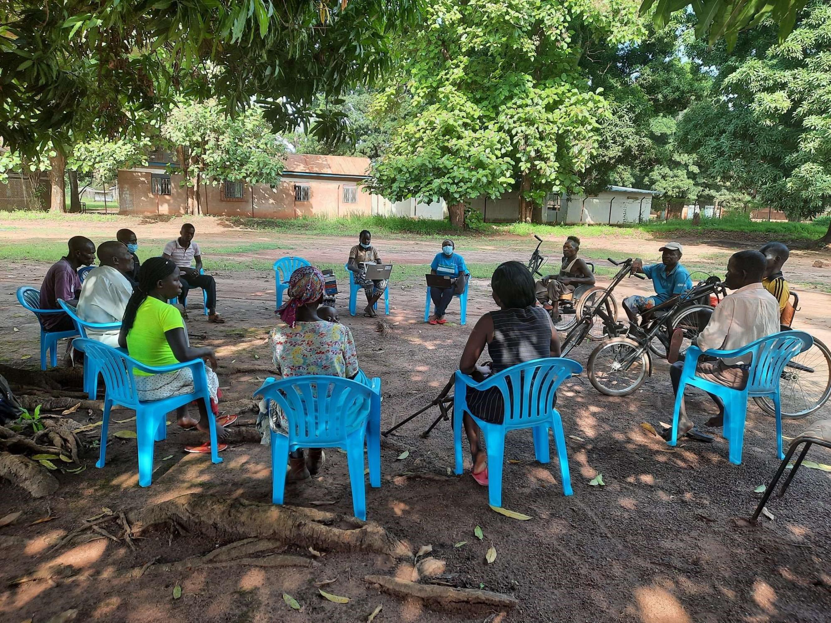 A focus group discussion in Yambio with representatives from organizations of persons with disabilities, June 2021. 