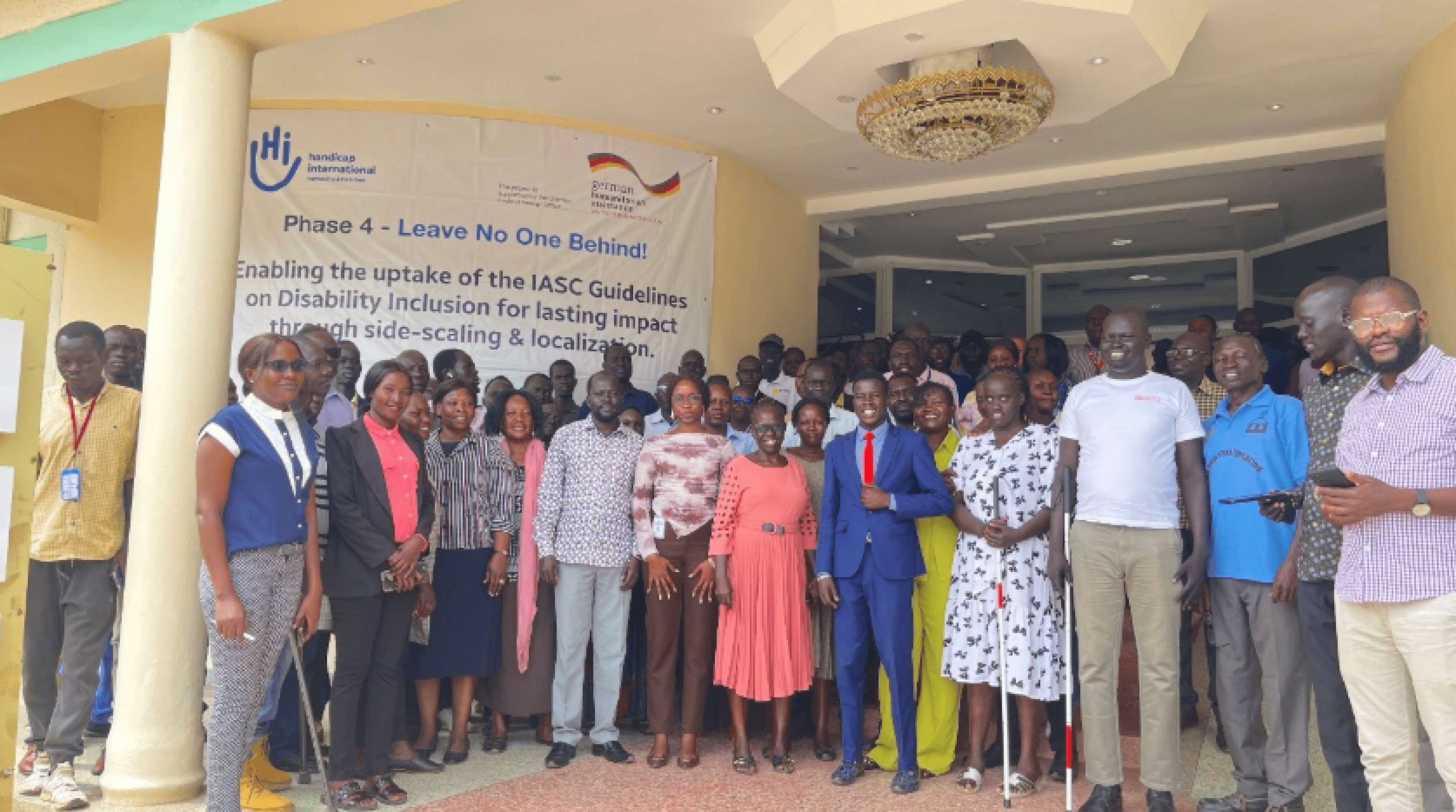 OPD leaders and cluster partners pose for a group photo during the LNOB Phase 4 general kick-off meeting at Juba Glory Regency Hotel on 20th May 2025, Juba, South Sudan. © Janet M/ HI SSD