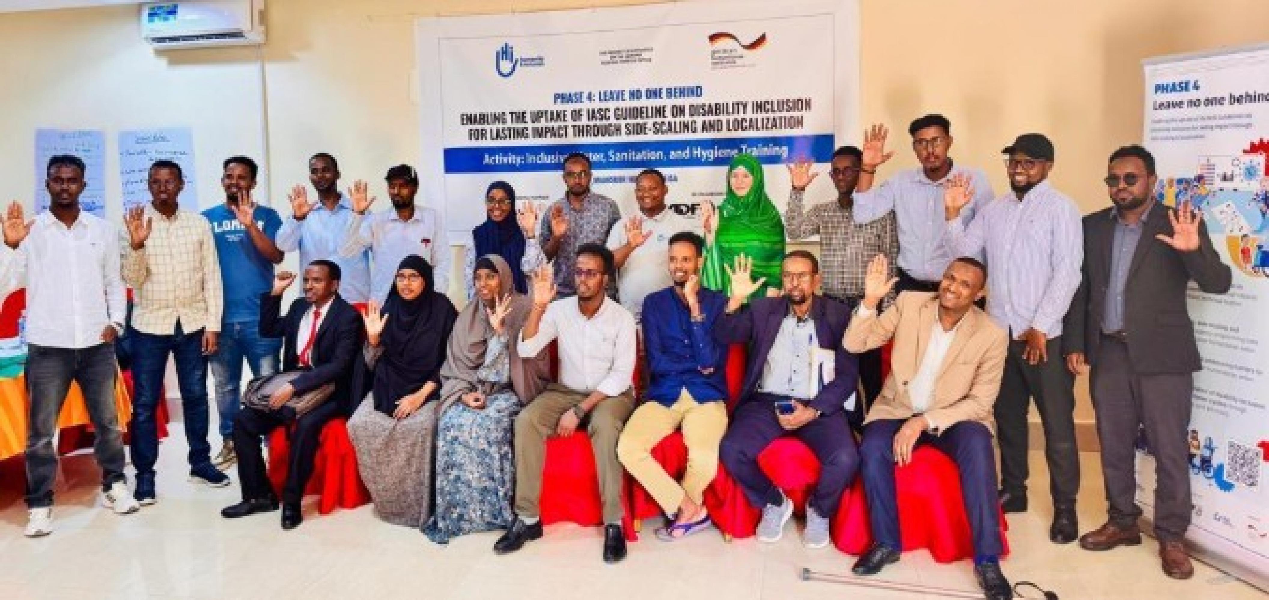 participants and facilitators group photo pose during Inclusive WASH training in Maansoor Hotel Hargeisa Somaliland ©[Abdishakur Abdillahi- Senior MEAL Officer]