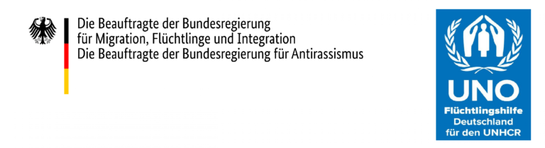 Logo der UNO Flüchtlingshilfe und der Integrationsbeauftragten