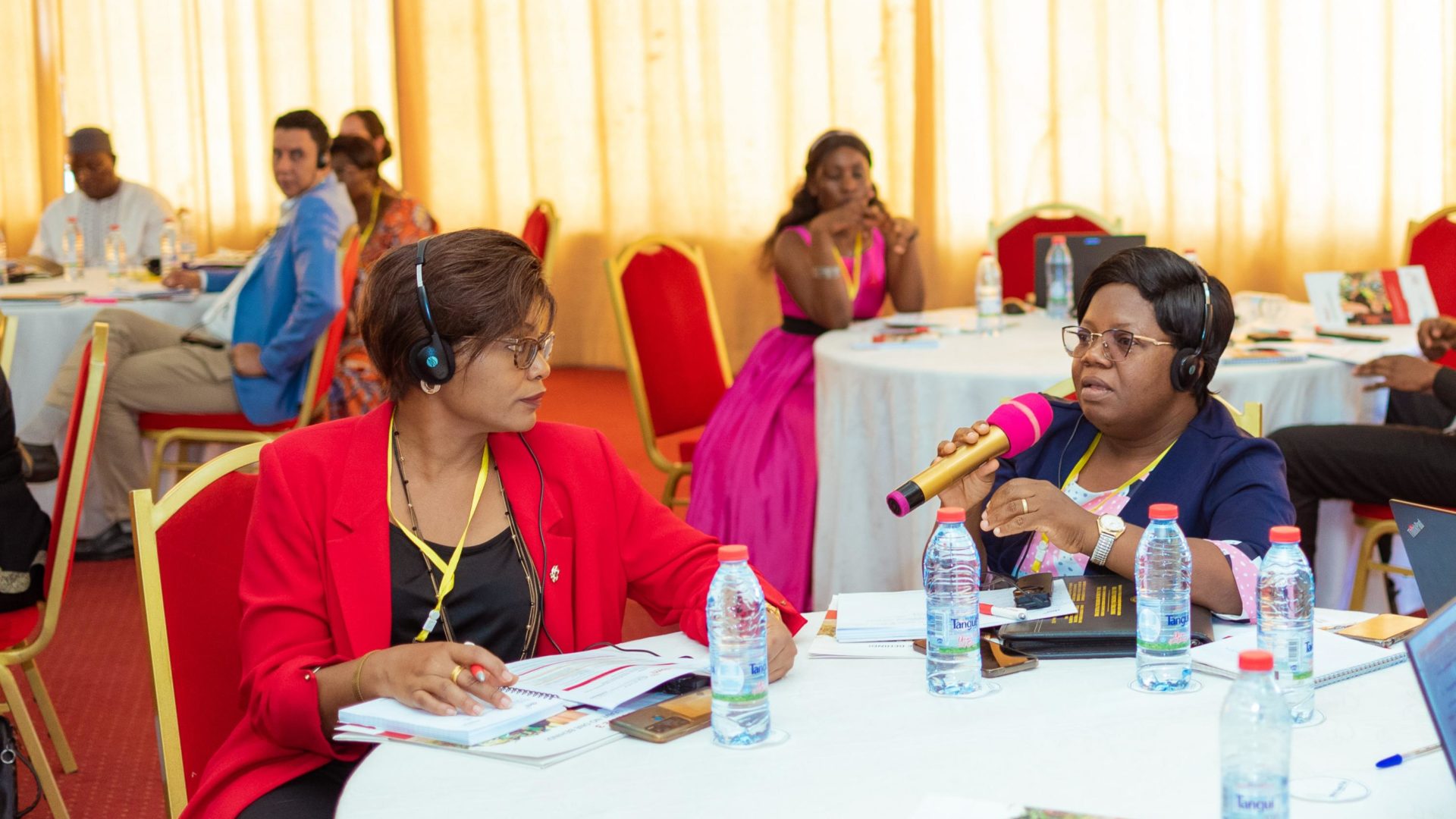 A female training participant speaking to the microphone.