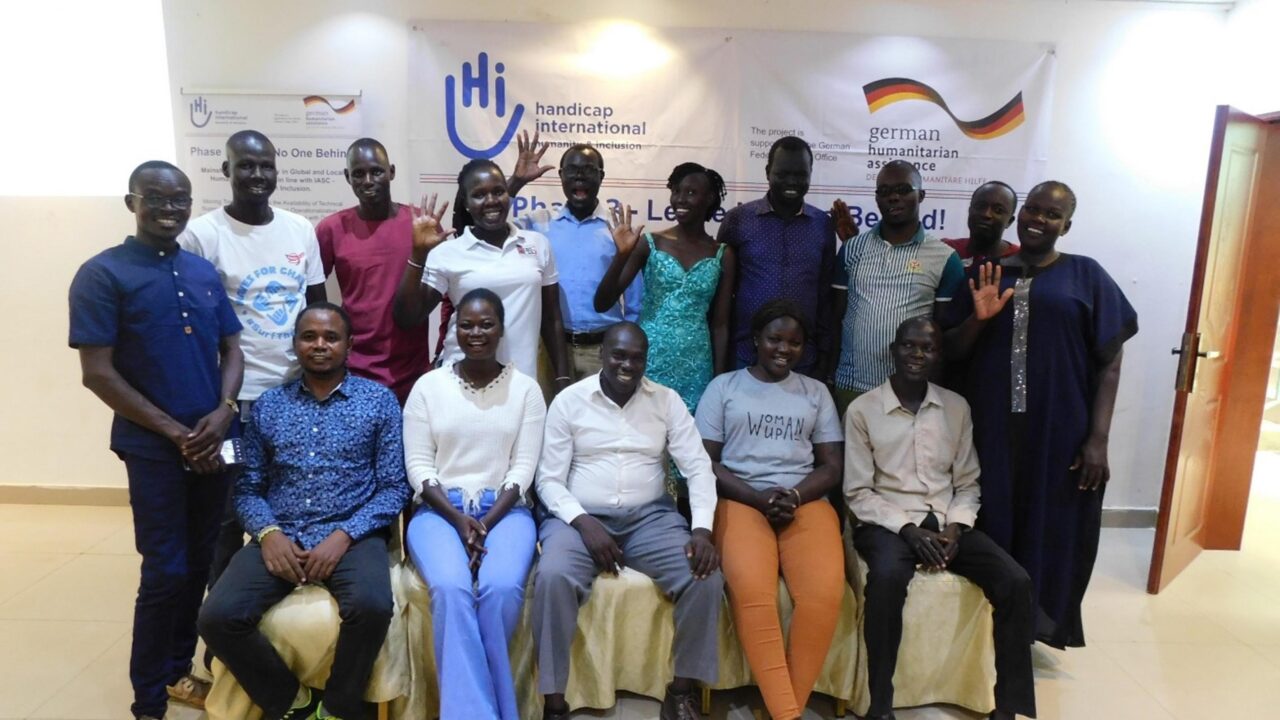 Inclusion focal points pose for group photo after completion of three-day ToT training at Juba Regency hotel, Juba
